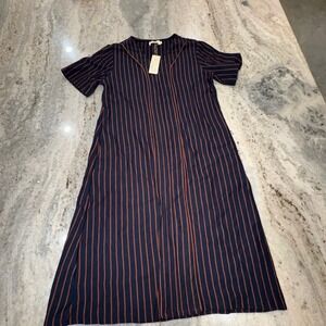 NWT Roolee Mom Large Dress Baseball Pinstriped Knee Length Short Sleeve V-Neck